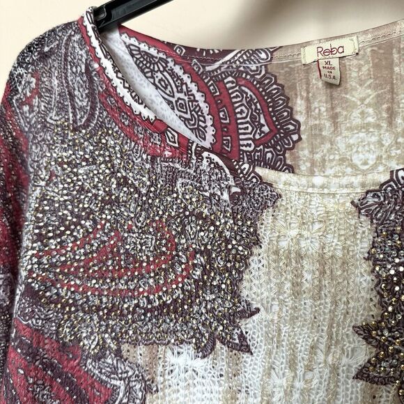 Reba Top Attached Poncho Large Western Boho Rhinestone Stretchy Made in USA - Picture 4 of 8